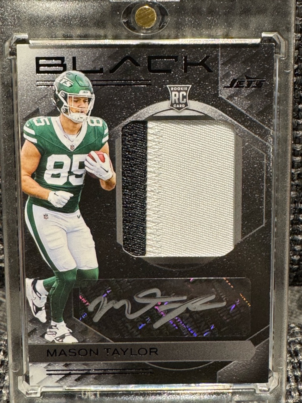 2025 Panini Black Mason Taylor Rookie Autograph Patch RC Jets Football Card /249